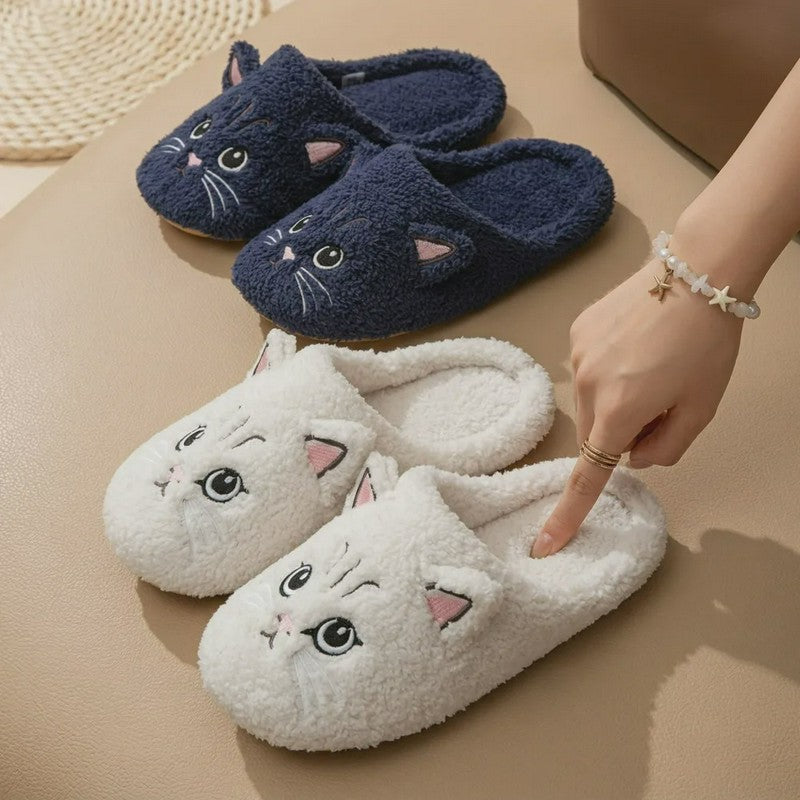 Warm Cozy Cat Face Plush Indoor House Slippers - image 5