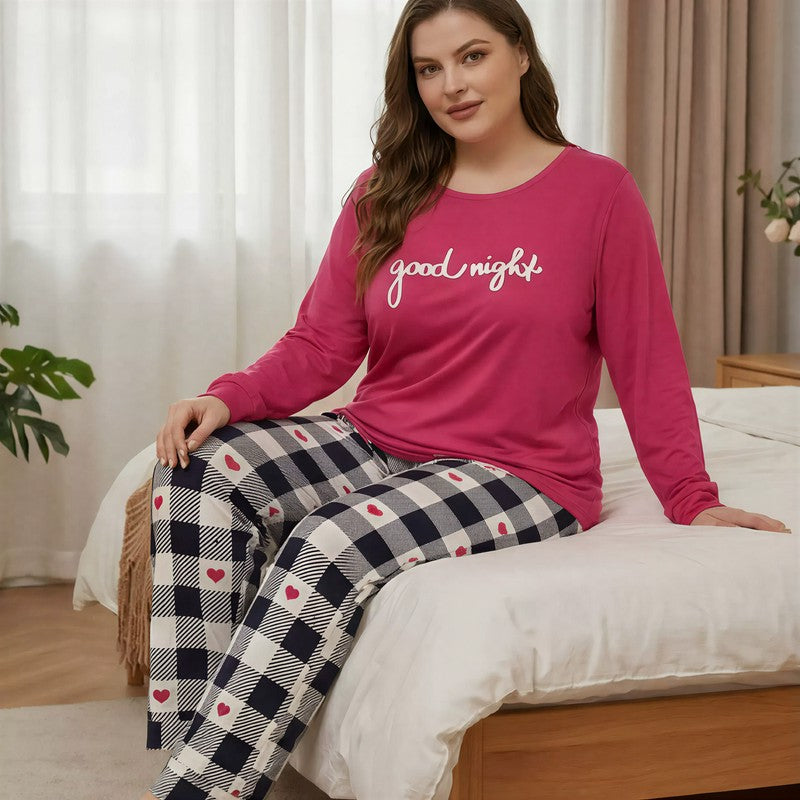 Good Night Plaid Heart Pajama Set - Rose - 5XL - image 0