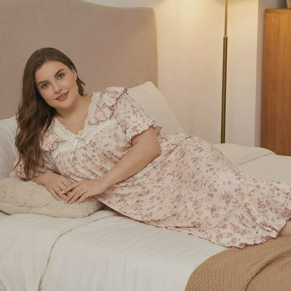Vintage Floral Lace Trim Nightgown - image 1