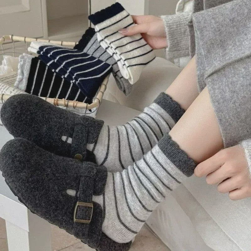 Cozy Striped Knit Quarter Socks (5 Pairs) - Multicolor - EU36-42(US3-8.5) - image 0
