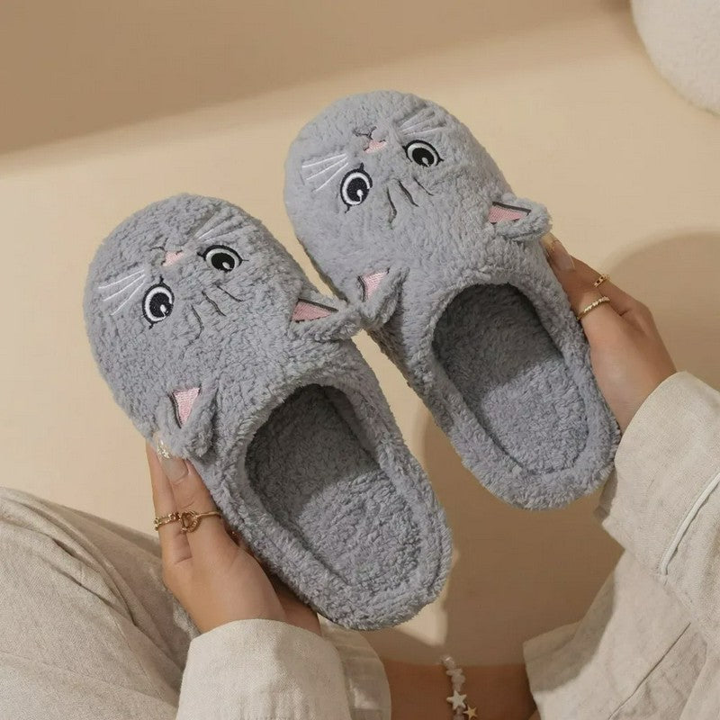 Warm Cozy Cat Face Plush Indoor House Slippers - image 4