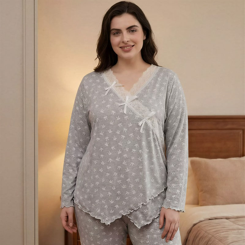 Bow Lace Wrap Pajama Set - image 2
