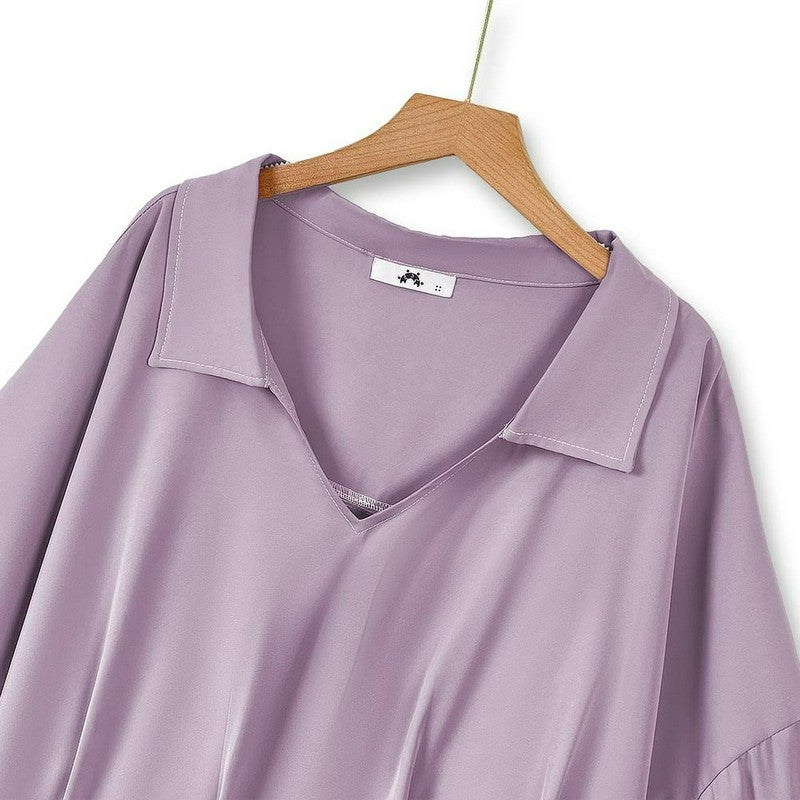 Draped V Neck Loose Fit Blouse - image 2