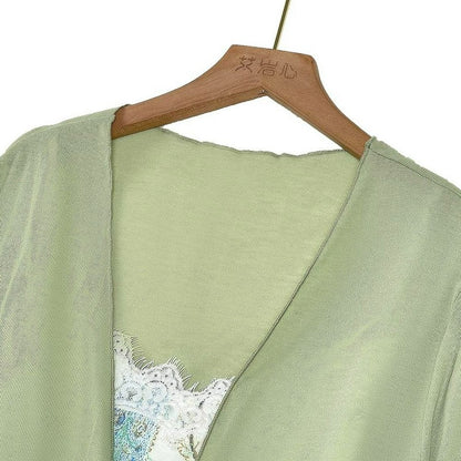 Floral Satin Dress Cardigan Two-Piece Set - image 4