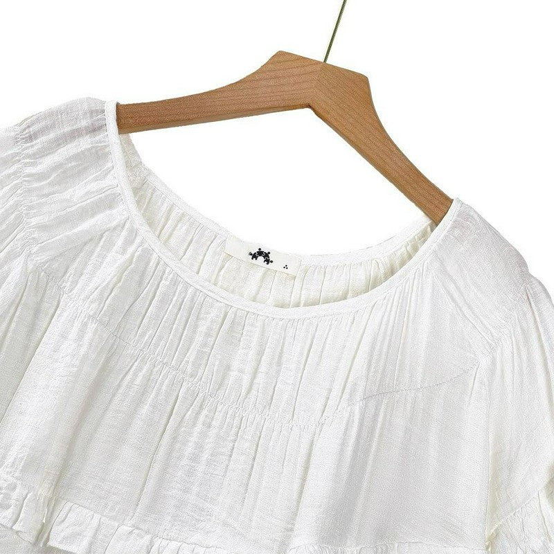 Crinkled Rayon Blend Ruffle Yoke Blouse - image 4